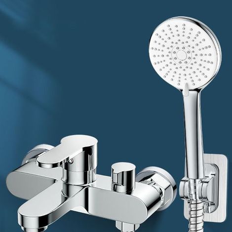 Bath/shower mixer with hand shower, bath/shower mixer, two outlets, single lever bath/shower mixer with hand shower, support, 1.5 m flexible hose, silver (1/5)