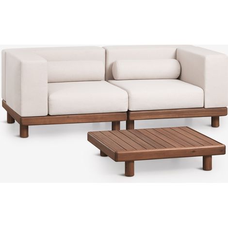 SKLUM Gartenset mit 2-teiliger modularer Sofaeinheit, bestehend aus 2 Eckmodulen und einem Couchtisch aus Akazienholz Edrien              Akazie Braun                      (1/5)