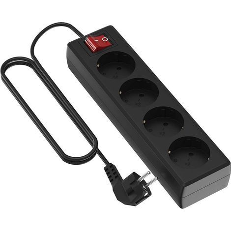 Einfache Schuko-Steckdosenleiste mit 4 Steckdosen, 1,5 mm² x 3 m Kabel, Schwarz, Mittel (1/4)