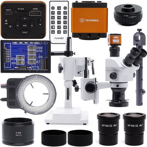 Microscope stéréo professionnel 10HW + Éclairage LED 144x + Caméra Orange Pro 4K + Écran 8 pouces (1/5)