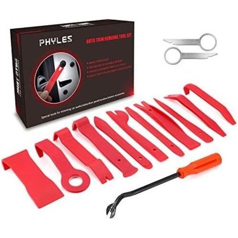 14PCS Outil Demontage Garniture, Outils pour Garnitures Panneau, Auto de Panneau/Autoradio/Accessoires/Porte/Tableau rouge - (1/5)
