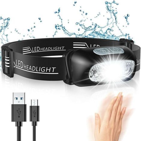 Lampe Frontale, LED Puissante avec Capteur Mouvement, IPX4 Étanche, 4 Modes d'Eclairage, Rechargeable USB-ARCAN (1/5)