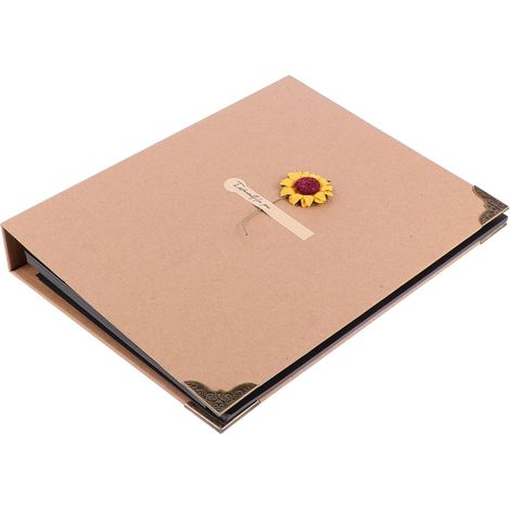 Album Photo Rétro Fait Main DIY en Kraft Tournesol 1 Pièce 24 X 18 CM Pages Noires Capacité 60 Photos Album Créatif pour Souvenirs de Mariage Voyage et Famille (1/5)