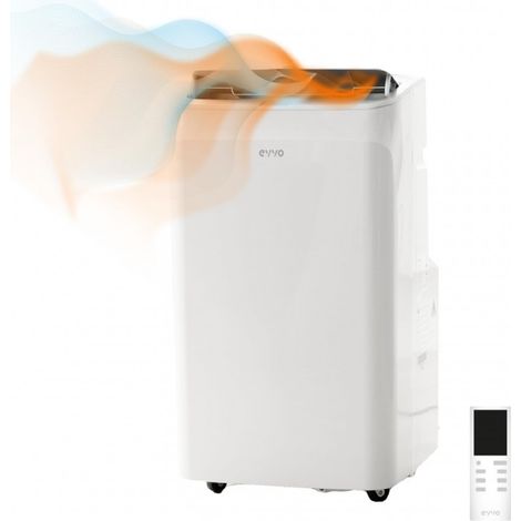 EVVO Aire Acondicionado Portatil Frío y Calor, Clase A, 12.000 BTU, Control Remoto y Temporizador 24h, 4 en 1, Deshumidificador,