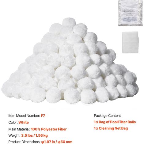 Bolas filtrantes, material filtrante de poliéster reutilizable, alta eficiencia de filtración, blancas, 1,6 kg (3,5 lbs) (1/2)