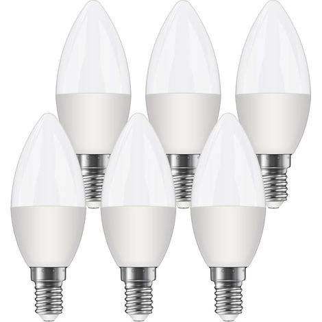 Ampoule LED E14 Type Bougie, Classe énergétique A, Ampoule LED Blanc Chaud E14 à économie d'énergie, 3000K, 2W, 470LM, Culot C37, équivalent à 40W, Angle de Diffusion de 330°, Non Dimmable, Lot de 6 (1/5)