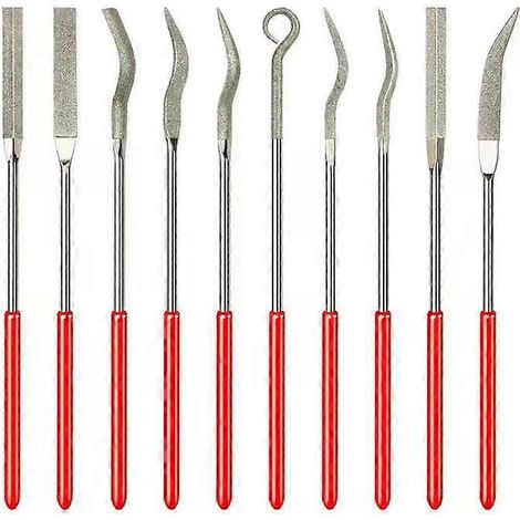 10 onregelmatige vijlen, houtbewerkings-, snij- en slijpgereedschap, platte vijlen, ontbraamvijlen, polijstvijlen, handvijlen, gereedschap voor het maken van sieraden (1/3)