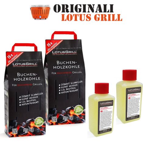 2x LotusGrill CARBÓN MADERA DE HAYA BOLSA DE 2,5 kg incl. 2x LotusGrill PASTA 200 ml, ambos hechos para barbacoa raucharmes con LotusGrill (1/3)