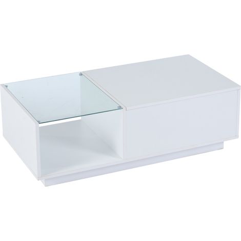 Tavolino da caffè LED lucido con vano nascosto 100 x 50 x 33-46,5 cm (1/5)