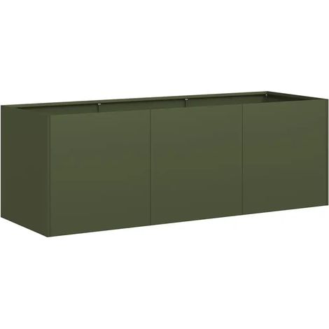 Fioriera da esterno dal design moderno 120 x 40 x 40 cm con fondo aperto stabile realizzata in acciaio laminato a freddo verde oliva 020051467