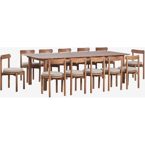 SKLUM Rechteckiger ausziehbarer Esstisch 250-310x105 cm Duala und 12 Gartenstühle aus Akazienholz Nualis Akazie Braun