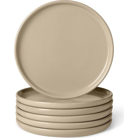 Assiettes à Dessert en Grès Émaillé, Lot de 6 Pièces, 17cm, Compatible Micro-Ondes et Lave-Vaisselle, Couleur Gris Lin (1/5)