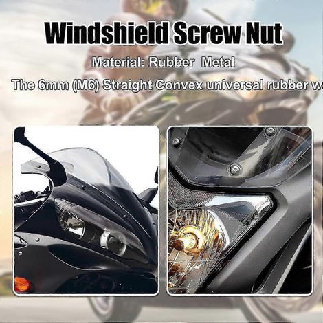 M6 Gerade konvexe Gummi-Windschutzscheibenschrauben Muttern für Motorräder schwarz 10 Stück