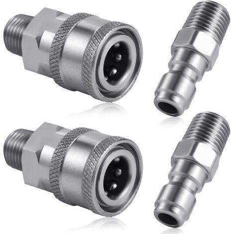 4 Pièces Coupleur de Nettoyeur Haute Pression, NPT 1/4 Pouce Connecteur Rapide en Acier Inoxydable Mâle Femelle (Filetage Externe)