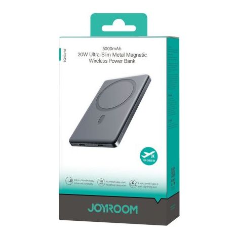 Joyroom Power Bank Magnetic Wireless charging, MagSafe, 20W, C+Lightning. PD 20W, 5000 mAh with Type-C - Type-C cable, Gray (JR-PBM08) Black