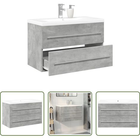 vidaXL Lavabo céramique - Ensemble de meubles de salle de bain 2 pcs gris béton (1/5)