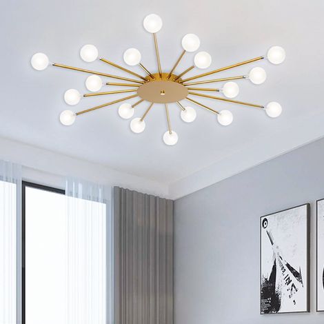 Plafonnier LED, Luminaire Sputnik Moderne, Lustre LED à économie d'énergie avec 18 ampoules G4 et abat-jour en verre, φ 95 cm, Lumière blanche 6000 K (1/5)