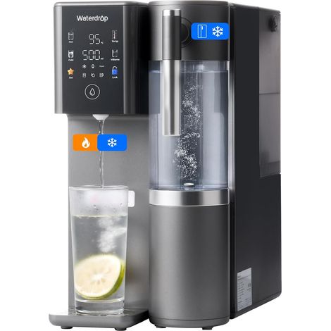 Waterdrop WD-A2 Système d'Osmose Inverse, Système Chaud et Froid, Réservoir d'Eau Pure Portable, Refroidisseur d'Eau sans Bouteille, 6 Réglages de Température, Eau Chaude et Froide, 3:1 Pur à Drainer