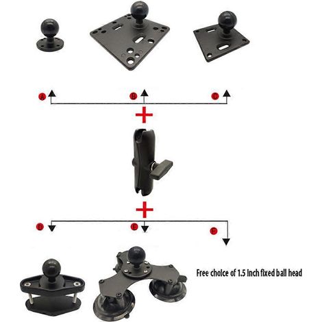 Support de rotule double pour moto à base ronde et diamantée avec trou AMPS et bouton de sécurité. (1/4)