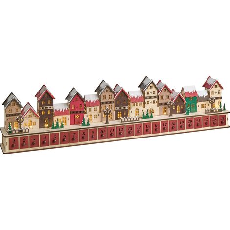Christmas Decoration Red Wood with LED Lights Illuminated Advent Calendar Battery-Operated ASPERN (1/5)