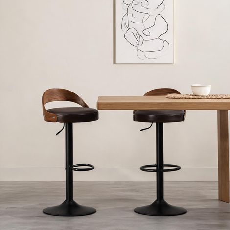 Tabouret de bar pivotant en bois et similicuir marron lot de 2 (1/5)