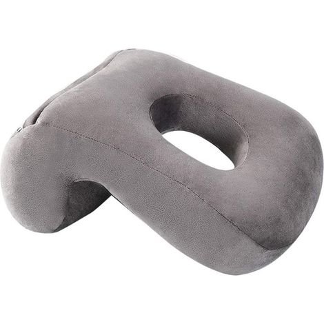 Oreiller Multifonctionnel Coussin Sommeil Sieste de Bureau Avion Voiture Canapé Lit 32x22x13cm/12.60x8.66x5.12 Gris (1/2)