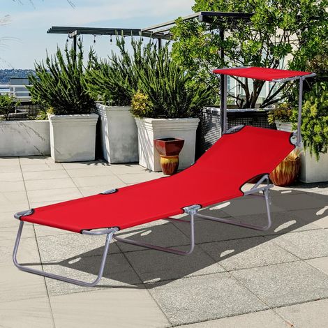 Tumbona plegable Outsunny, tumbona de jardín con toldo, silla de playa con respaldo ajustable en 4 posiciones, tumbona de camping resistente a la intemperie, soporta hasta 120 kg, para jardín, playa,  (1/5)