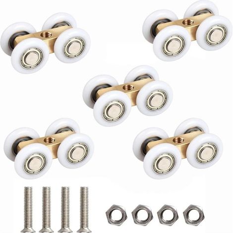 Rouleau de Porte Coulissante,Rouleau pour porte Coulissante à 5 Roues,Galets pour Portes CoulissantesRroulette porte Coulissante Douche,Quincaillerie Roulement à Billes pour Porte Coulissante,pour des (1/5)