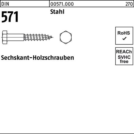 DIN 571 Sechskant-Holzschraube 10x120 Stahl blank 50 Stk