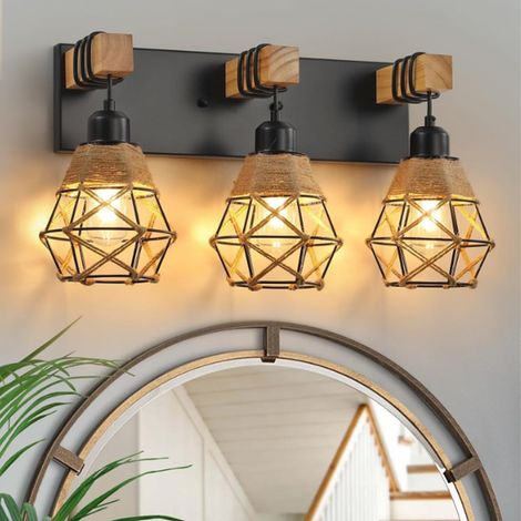 Applique murale vintage E27 en fer noir, style industriel, minimaliste nordique (ampoule non incluse) (3 têtes) (1/5)
