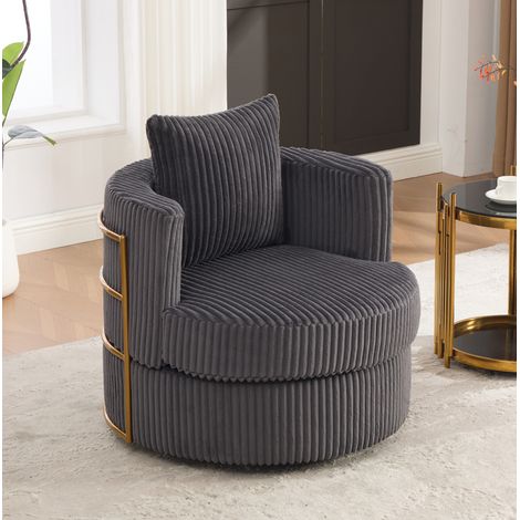 Fauteuil pivotant à 360° en velours côtelé gris avec accoudoirs rembourrés et coffre (1/5)