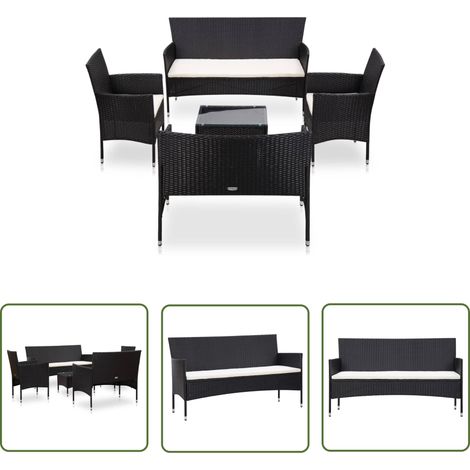 Salon de jardin 5 pcs,Mobilier de terrasse,Table et Chaise pour Relax avec coussins Résine tressée Noir -YZ337291 (1/5)