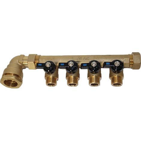 Pack collecteur sanitaire eau-froide 3/4'' (20x27) 4 départs mâle 1/2'' (15x21) alimentation PEHD Ø25 joints fibres - Arcanaute (1/4)
