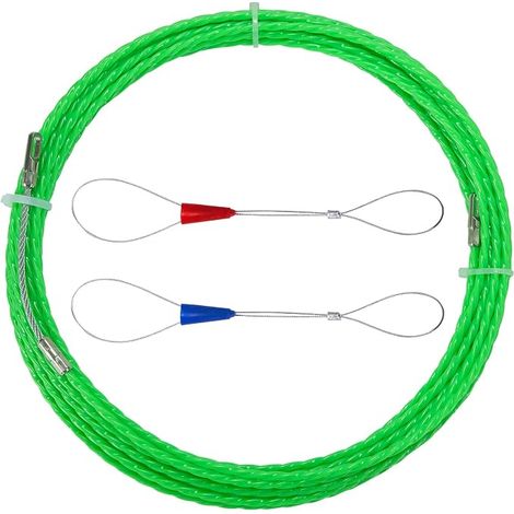 Electrician Needle 10 m Electric Wire Pull Cable in Polyester Diameter 4.5 mm with 2 Guide Heads for Flexible Spiral Extension Cable Green (1/5)