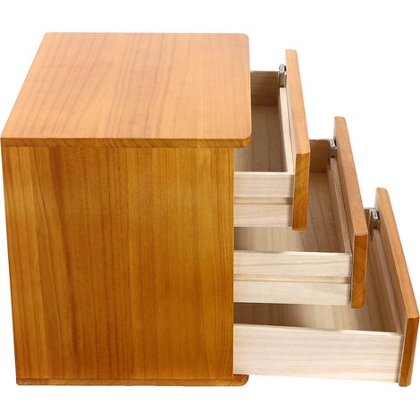 Organizador de escritorio de 3 niveles con cajones con cerradura, de madera amarilla. (1/2)
