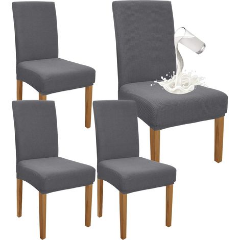 Set of 4 Premium Waterproof Dining Chair Covers, Stretchable, For Dining Room, Dining Room, Removable Chair, Protection for Banquets, Parties, Light Gray (1/5)