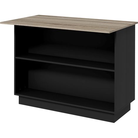 HOMCOM Isola da Cucina con 2 Ripiani Aperti e 2 Armadietti in MDF Nero e Rovere (1/5)
