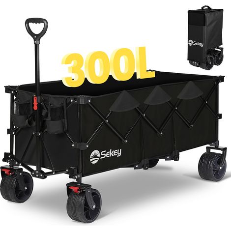 Sekey XXXL Superlang Bollerwagen Faltbar Handwagen 300L 200KG Klappbar Transportwagen, Alle-Terrain Reifen, Ultrakompakt Faltbar, Schwarz