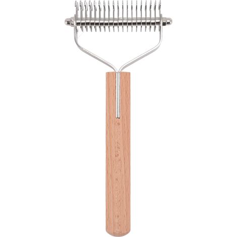 Peigne de démêlage pour animaux de compagnie, brosse Double face en acier inoxydable, râteau de toilettage sous-poil avec manche en bois pour chien et chat (1/5)