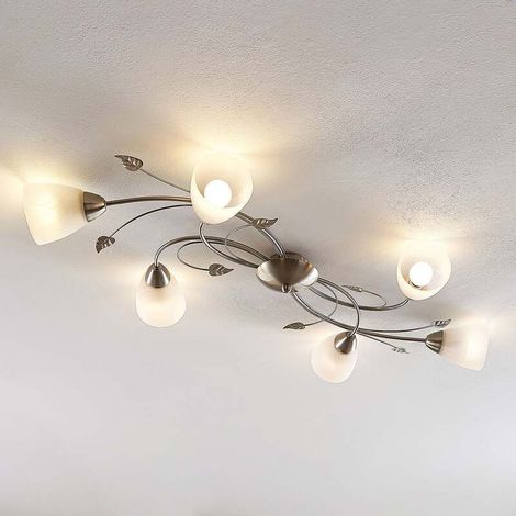 [NEUWERTIG] B-Ware Lindby Deckenlampe Yannie LED Leuchte 6-flg dimmbar nickel weiß 106x58,5cm (1/2)