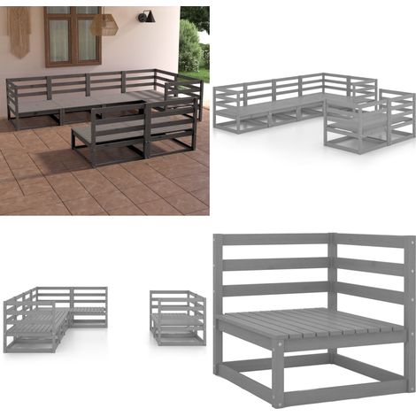 7-tlg. Garten-Lounge-Set Grau Massivholz Kiefer - Gartensitzgruppe - Loungesessel - Gartenmöbel Set - Rattan Möbel - Holz Gartenmöbel - Home & Living (1/5)
