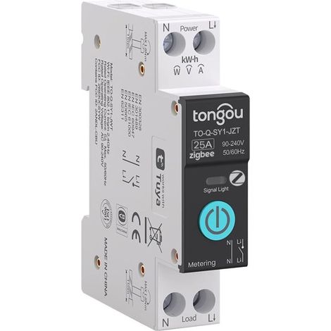 Interrupteur Connecté, 25A DIY Commutateur ZigBee Intelligent Compatible avec Alexa, Google Assistant, TUYA/Smart Life APP Contrôle à Distance, avec Mesure, Commande Vocale et Fonction de Temps (1/5)
