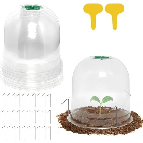 10 Pièces Cloche pour Plantes de Jardin, 26CM x 20CM Couverture de Cloche de Dôme de Plante Mini Serre en Plastique - avec 2 Étiquettes de Plantes, 30 Piquets de Fixation (1/5)