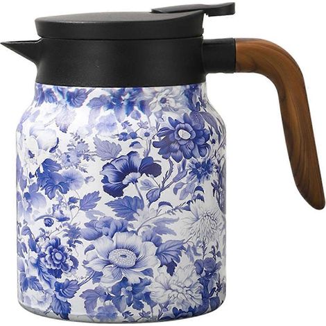 Bouilloire vintage florale en acier inoxydable de 1000 ml avec infuseur, compartiment à thé et isolation thermique. (1/5)