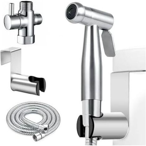 Ensemble de douchette à main pour salle bain - En acier inoxydable Avec robinet 3 voies et tuyau ressort 1,5 m Pour le nettoyage, les toilettes, toilettes (1/5)