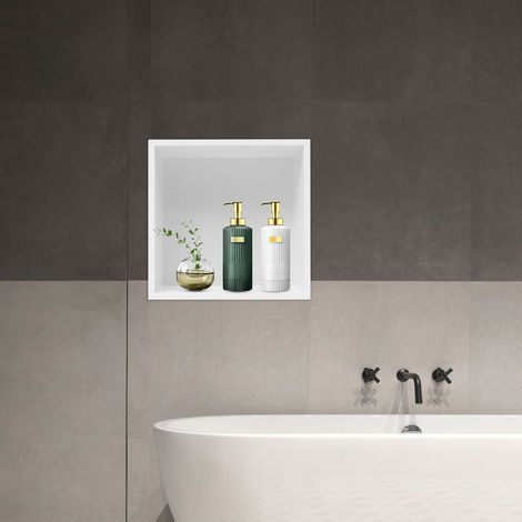 Niche de douche, niche de douche en acier inoxydable 33 x 33 cm, sans carrelage, encastrée pour le rangement dans la salle de bain, blanche (1/5)