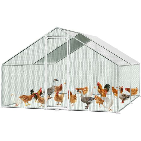 Jiubiaz Hühnerstall Hühnerhaus 3x4x2m Kleintierstall Freilaufgehege Kleintiergehege Voliere Freigehege Hühnerkäfig Geflügelstall Verzinkter