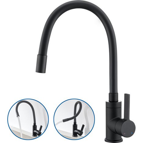 Auralum Schwarze flexible Küchenarmatur 360°Drehbar Einhandmischer Hochdruck Küchenmischbatterien flexibler Wasserhahn für die Küche Armatur (1/5)
