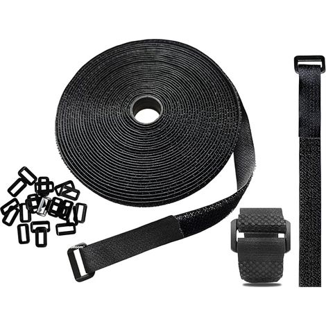 Lntyq 5m Avec 25 Boucles Attache de serre-câbles refermables Sangle de Fixation à Crochet Pour la Gestion des Câbles (5m x 2cm, Noir)