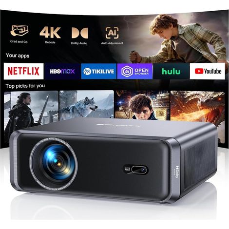 Video Projector 4K 1000ANSI Compatible with Netflix Dolby Audio Projector FHD 1080P Auto Focus AutoKeystone Video Projector WiFi6 Bluetooth Bidirectional HDMI Video Projector Home Theater (1/5)